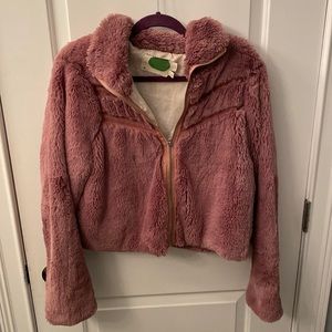 Pink fur coat from Anthropologie